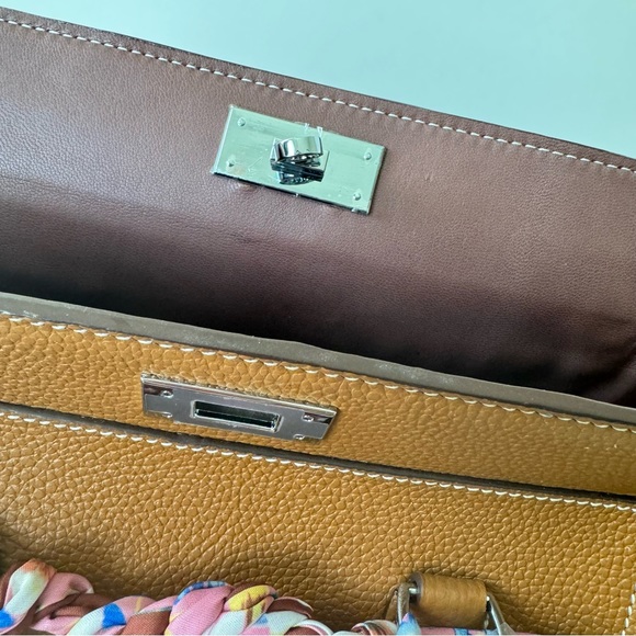 LEATHER INSIDE & OUT | Gold Brown Toolbox Bag Convertible Top Handle Satchel - Picture 8 of 13